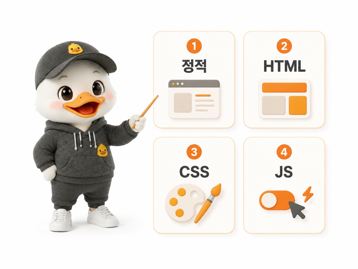 정적 페이지와 동적 페이지 구분 그리고 HTML CSS JS 웹 기초 4가지 요약