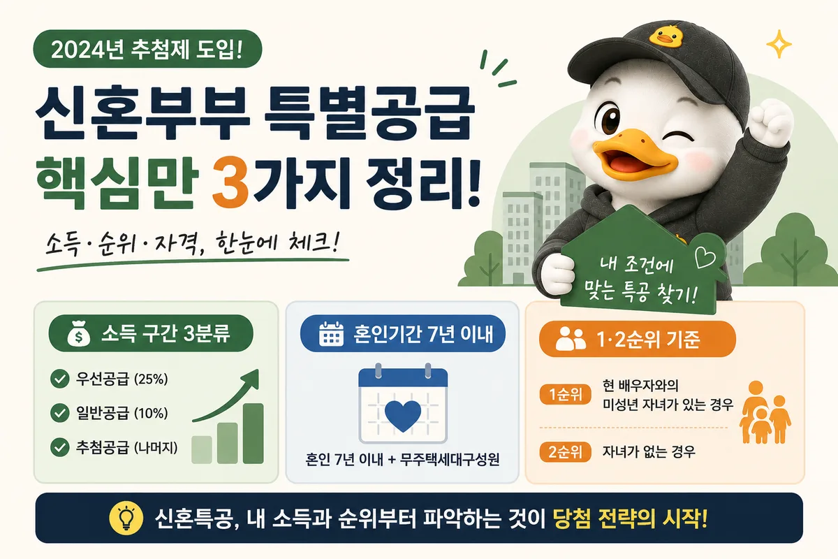 신혼부부 특별공급 핵심 3가지 요약, 소득 구간 3분류와 혼인 7년 이내, 1·2순위 자격 기준